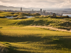 Sunset over St. Andrews golf course in Scotland.