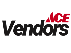 Logo with black and red text with the words Ace Vendors 