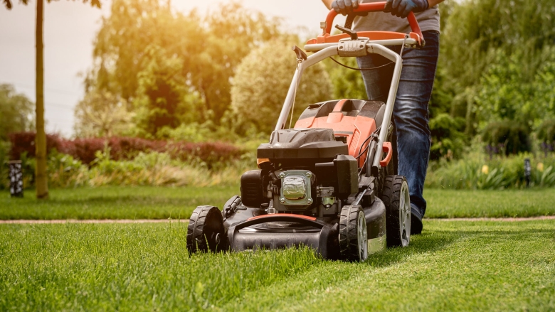 mowing lawn
