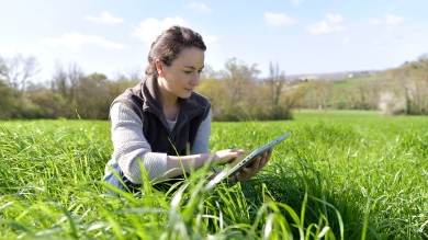Female farmer in grass
