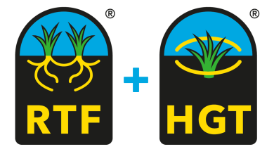 Grass seed logos with the letters RTF and HGT 