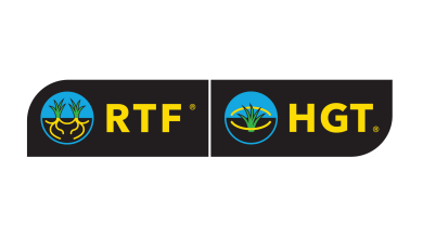 Grass seed logos with the letters RTF and HGT 