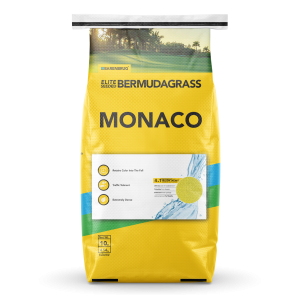 Product packaging for Monaco Elite Seeded Bermudagrass.