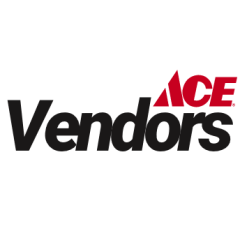 Logo with black and red text with the words Ace Vendors 