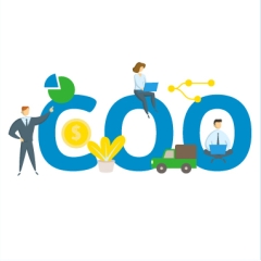 Illustration of office employees around "COO" Text